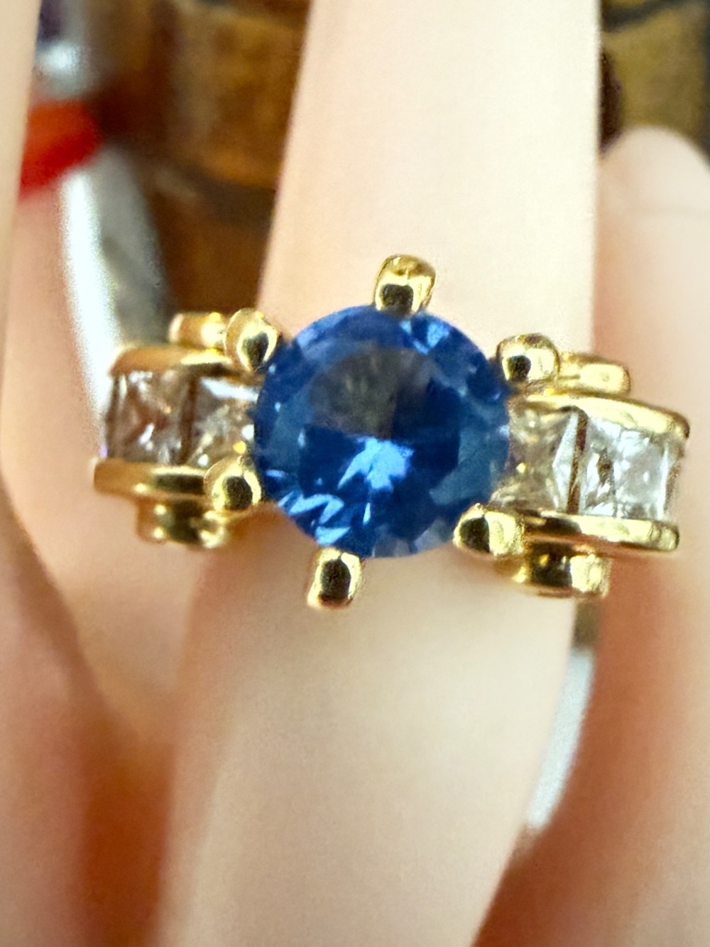 Vintage Signed LIND 14K HGE Blue Sapphire & CZ Cocktail Ring